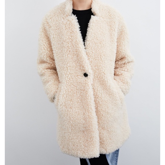 ZARA Cream faux shearling fur teddy bear jacket - Picture 3 of 9